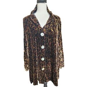 B. Hadikusumo Silk Blend Leopard Velvet Top MOP Buttons One Size Pockets Vintage